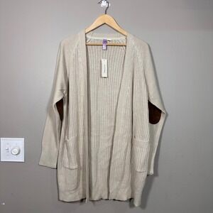 Francesca's Alya Taupe Ribbed Longline Cardigan Elbow Patches Mens Large NEW